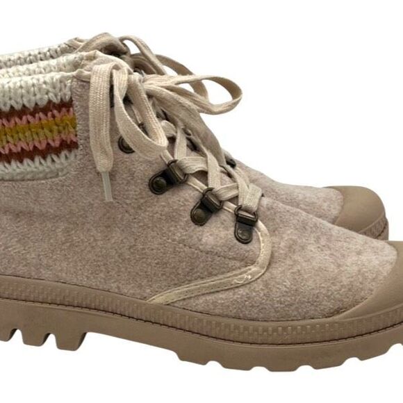 BILLABONG Women’s Zuri Lace-Up Ankle Boots 8.5 Beige Knit Cuff Lug Sole Shoes - Picture 9 of 11